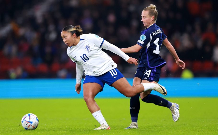 England's Lauren James in action during a Nations League match against Scotland at Hampden.