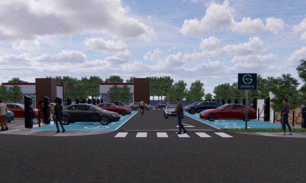 Plans for EV charging and drive-thru restaurants at Stoneywood Gate by been lodged with Aberdeen City Council. Image: CoCity/Tinto Architecture