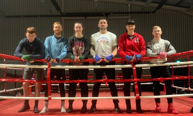 Boxers to fight in WBU pro-am tournament in Aberdeen, left to right, Stanley Main, 63kg, Craig Leadbetter, 55kg, Charley Brown, 65kg, John Thomson, 85kg, Iona Masson, 75kg, Jay Morgan, 53kg. Image: supplied by Lee McAllister.