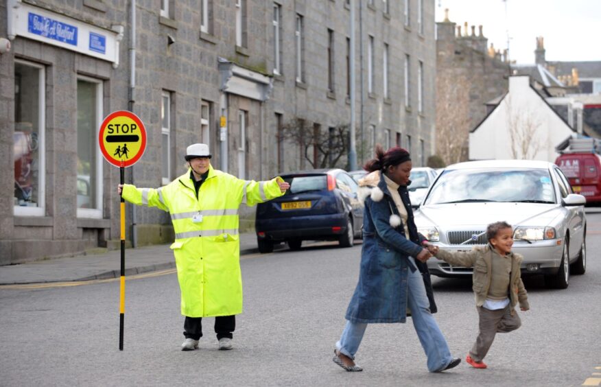 Ruby Stephen patrols the crossing at Skene Square School in Rosemount in 2008. Image: Simon Walton/DC Thomson