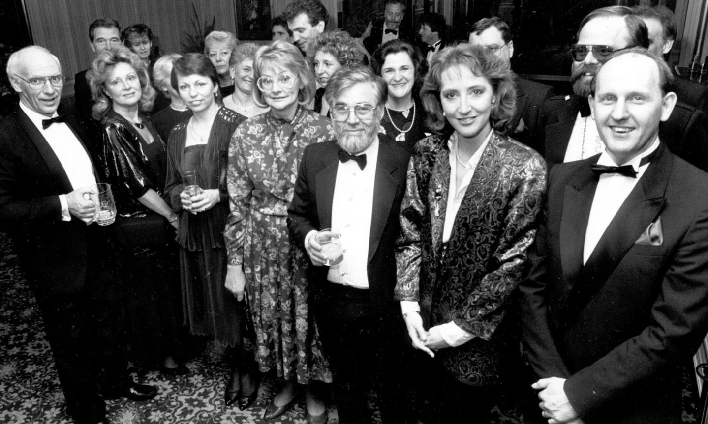 A black and white photo of The Aberdeen Offshore Diving Contractors Annual Ball.