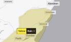 A yellow warning for heavy rain has been issued for Aberdeenshire today. Met Office