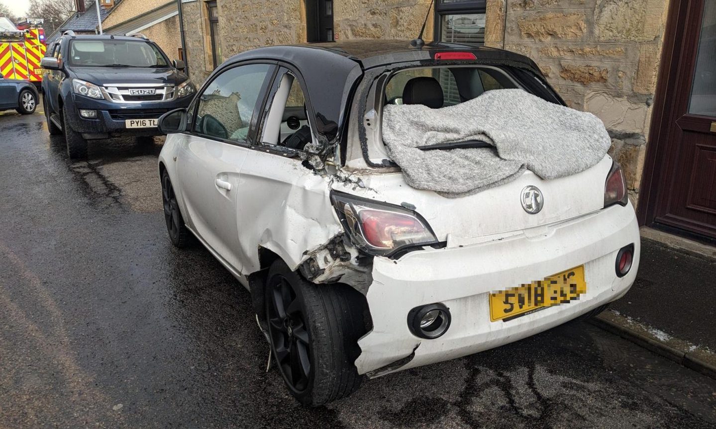 A white Vauxhall sustained damage during the crash