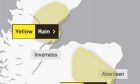 A new yellow warning for rain affecting the Highlands, Aberdeenshire and Aberdeen City is in place between 12pm and 9pm today. Met Office.