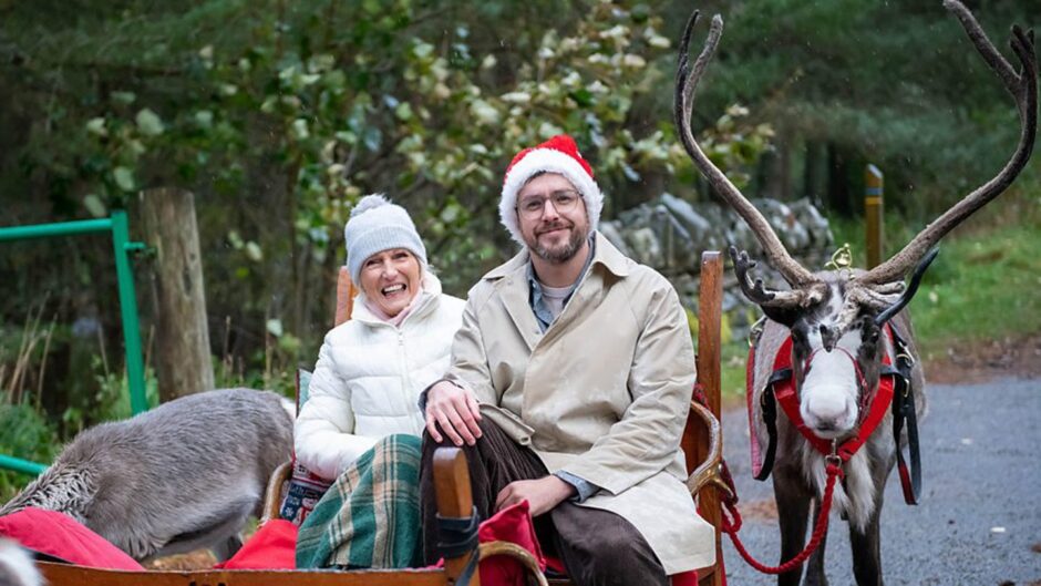Mary Berry and Iain Stirling with reindeer 