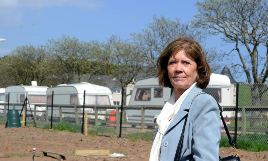 Councillor Wendy Agnew, in Baird Park, at Stonehaven, stands down after remarks about Travellers.