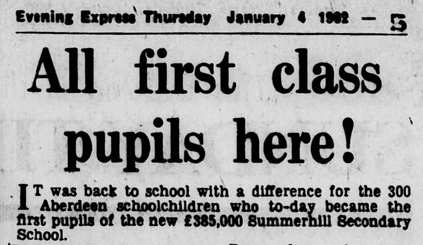 An EE clipping about Summerhill School opening in 1962, with headline that reads: 'All first class pupils here!'