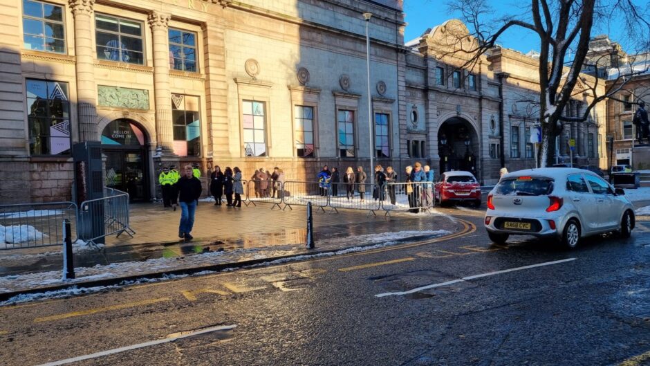 Crowd outside Aberdeen Art Gallery