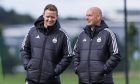 Aberdeen manager Barry Robson (L) and assistant Steve Agnew during at training session at Cormack Park. Image: SNS