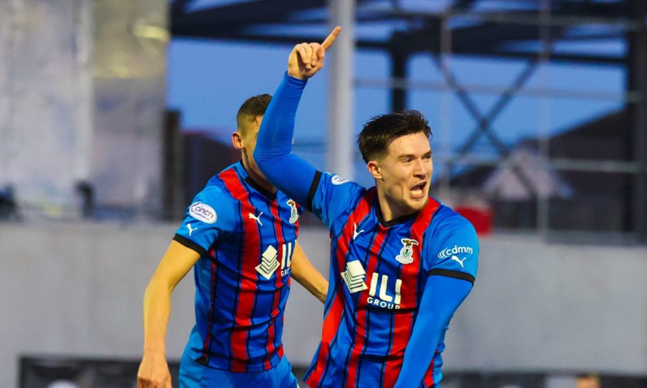 Morgan Boyes celebrates after scoring to make it 3-0 for Inverness at Ayr United.