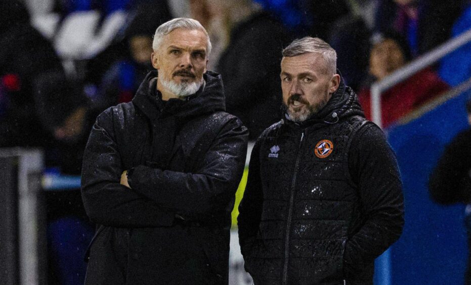 Dundee United manager Jim Goodwin and assistant Lee Sharp