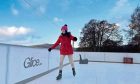 Gayle Ritchie has a somewhat shaky attempt at skating on the Glice rink at Loch Insh.