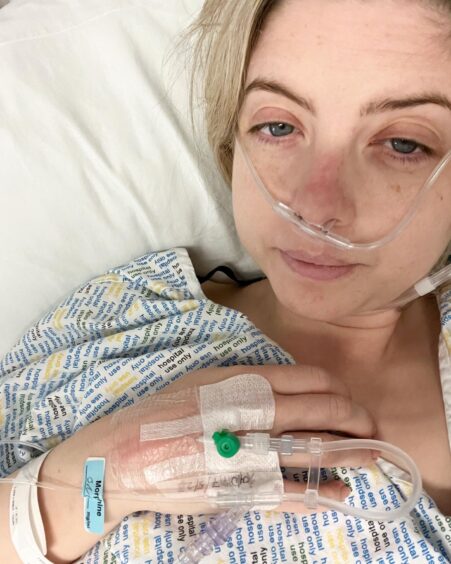 Samantha in hospital after her surgery in May last year.