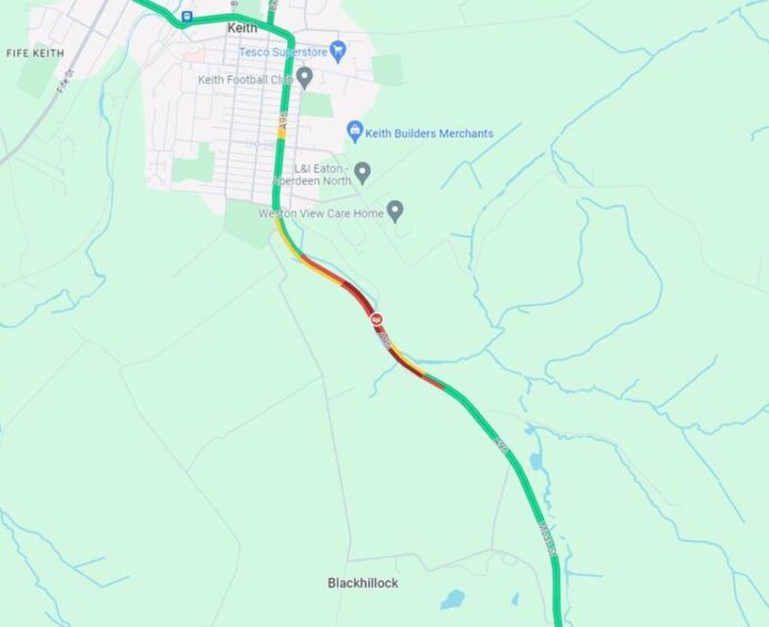 A96 map showing accident spot at Blackhillock.