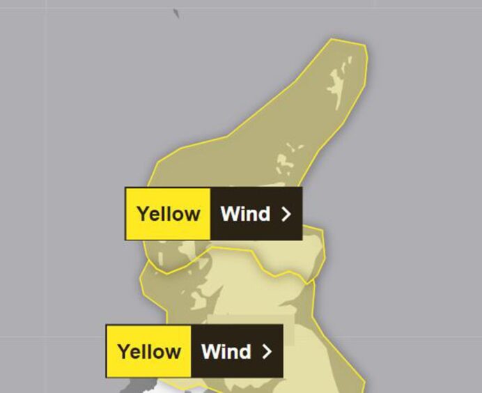 Yellow weather warning map.