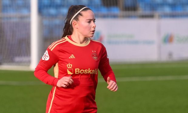 Aberdeen Women defender Lois Edwards in action against Rangers in a SWPL match at Balmoral Stadium.