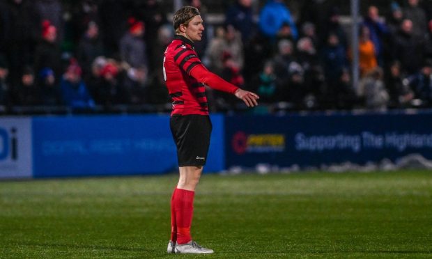 Evening Express / Press and Journal
CR0046618
Story by Callum Law
Spain Park, Aberdeen
Highland League - Banks O'Dee v Inverurie Locos
Pictured is Locos' Logan Johnstone
Saturday 20th January 2024
Image: Darrell Benns/DC Thomson