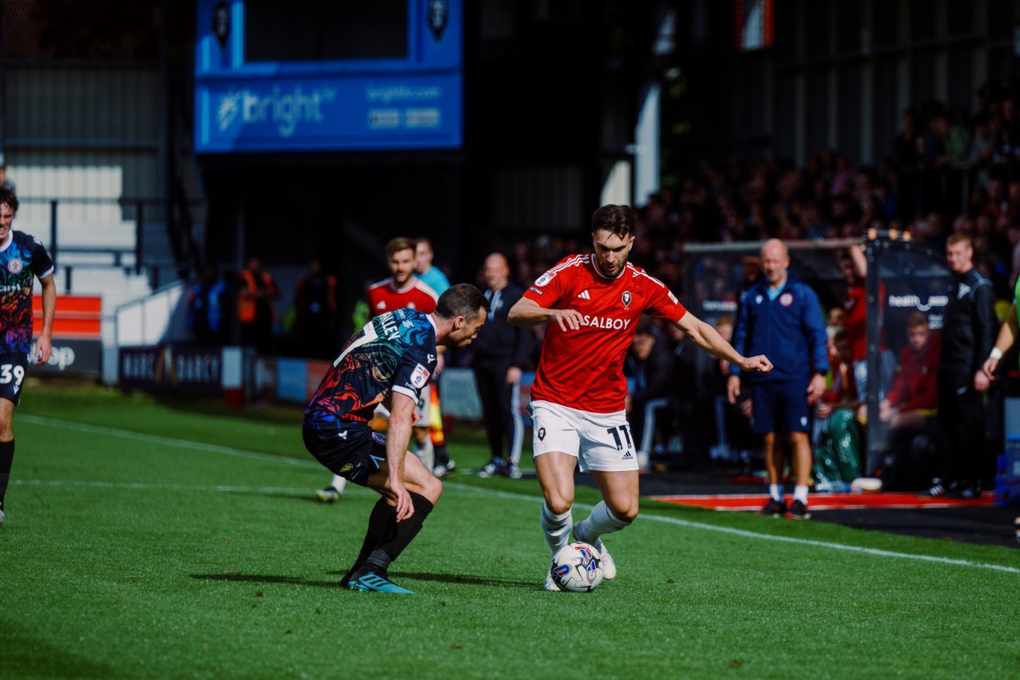 Former Aberdeen winger Connor McLennan in action for Salford City. Image supplied by Salford City
