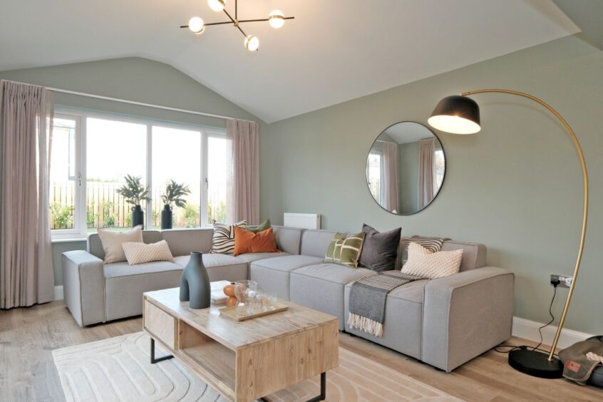 The new Aberdeen show home interior living room, with muted pastel colours
