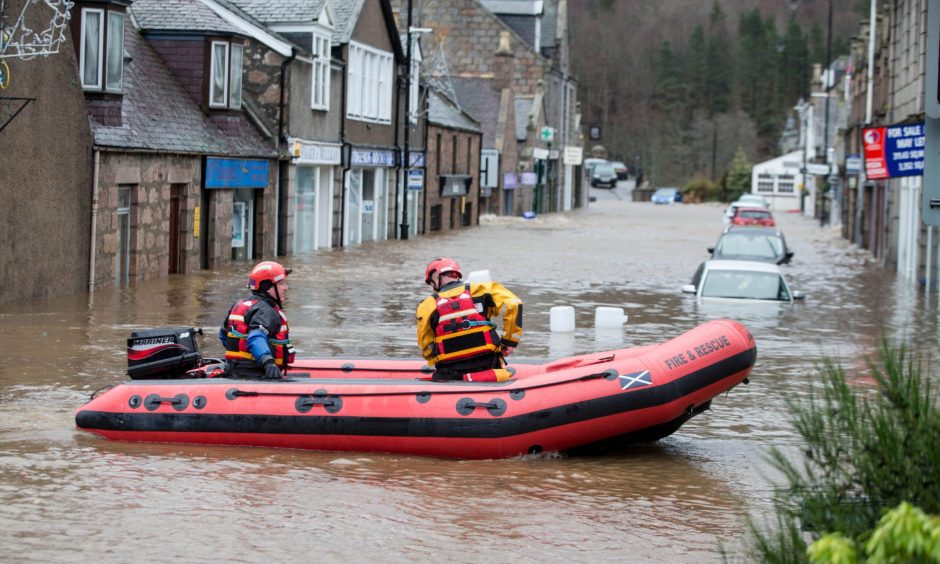 Ballater streets flooded during Storm Frank in 2015.