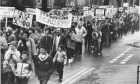 Their banners displaying clearly how they felt, pupils of Hilton Academy, accompanied by the parents action group, marched in protest along Union Street in January 1984, in a campaign against the school's proposed closure. Image: DC Thomson