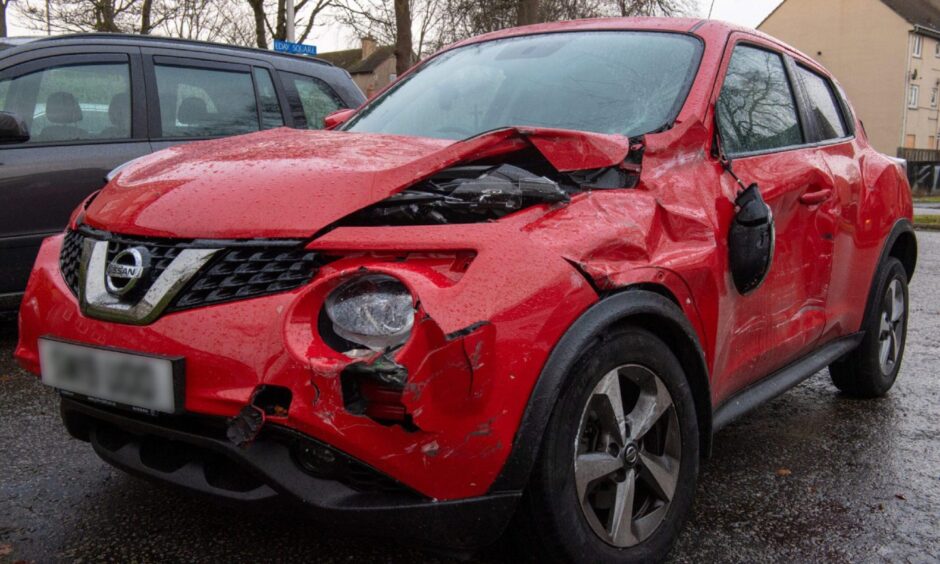 Dibu John's car after the Aberdeen bus crash