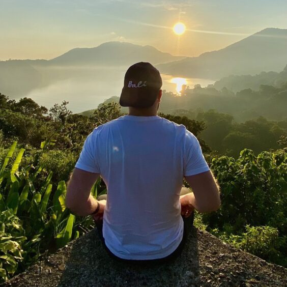 Aboyne entrepreneur Gary James Donaldson overlooking the plantation at sunrise in Munduk, Bali. 
