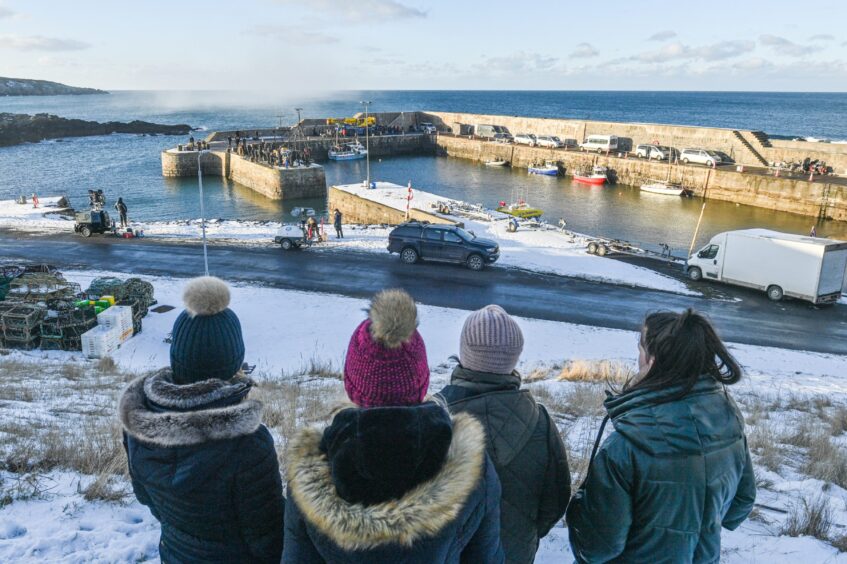 Peaky blinders filming at Portsoy harbour, Aberdeenshire, in 2021. 