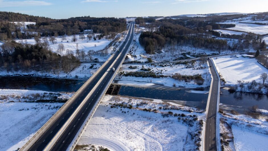 Drone image showing snow in Aberdeen
