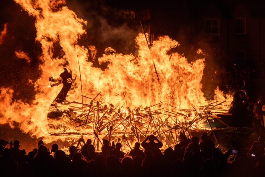 Galley burning at Up Helly Aa in Lerwick 2024