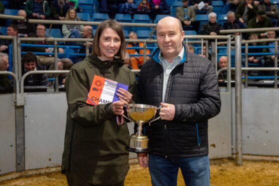 Overall winner Shona Gunn pictured with sponsor Eric Thomson of Thomson of Sauchen livestock hauliers. Image: Kath Flannery/DC Thomson