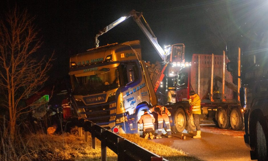 Three taken to hospital after lorry and car crash on A96 near Huntly