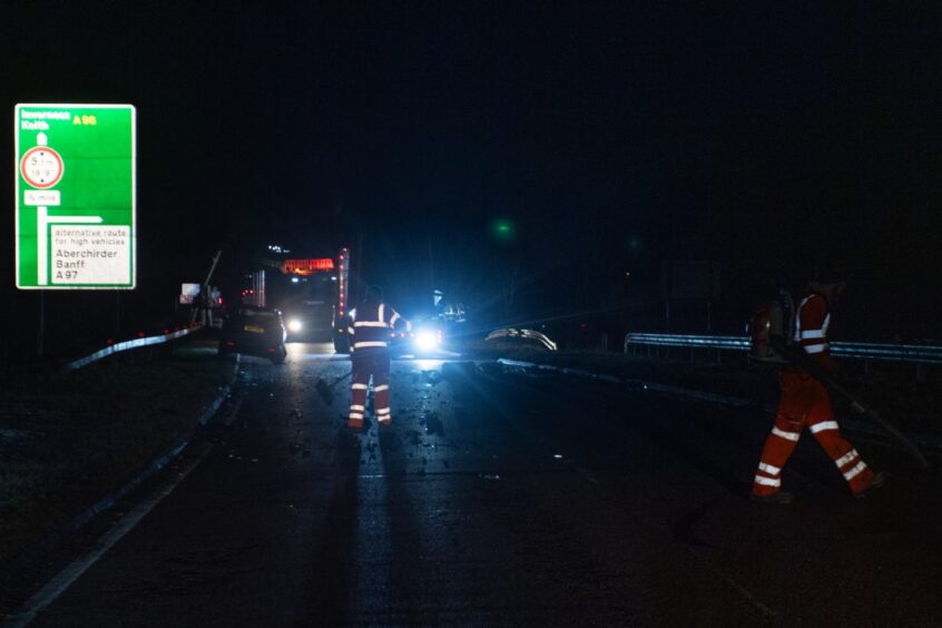 Crews at the scene on A96 near huntly crash involving lorry