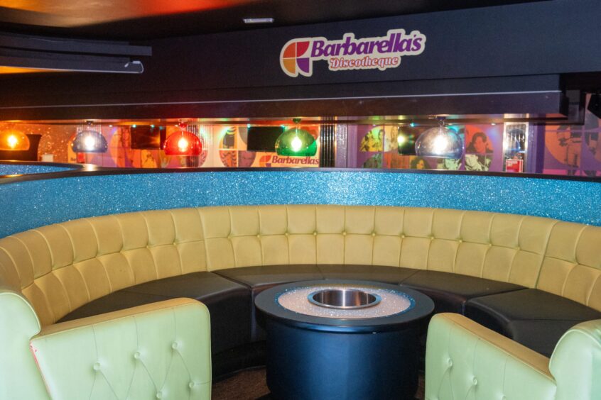 A booth inside the club