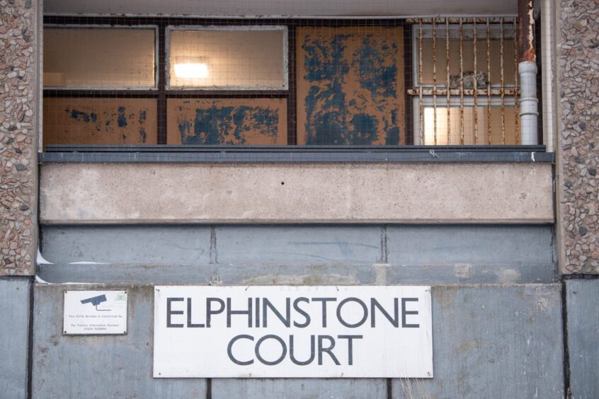 Elphinstone Court sign in Aberdeen.