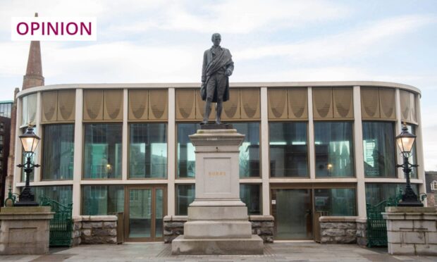 Robert Burns watches over the streets of Aberdeen from his perch next to Union Terrace Gardens. Image: Kami Thomson/DC Thomson