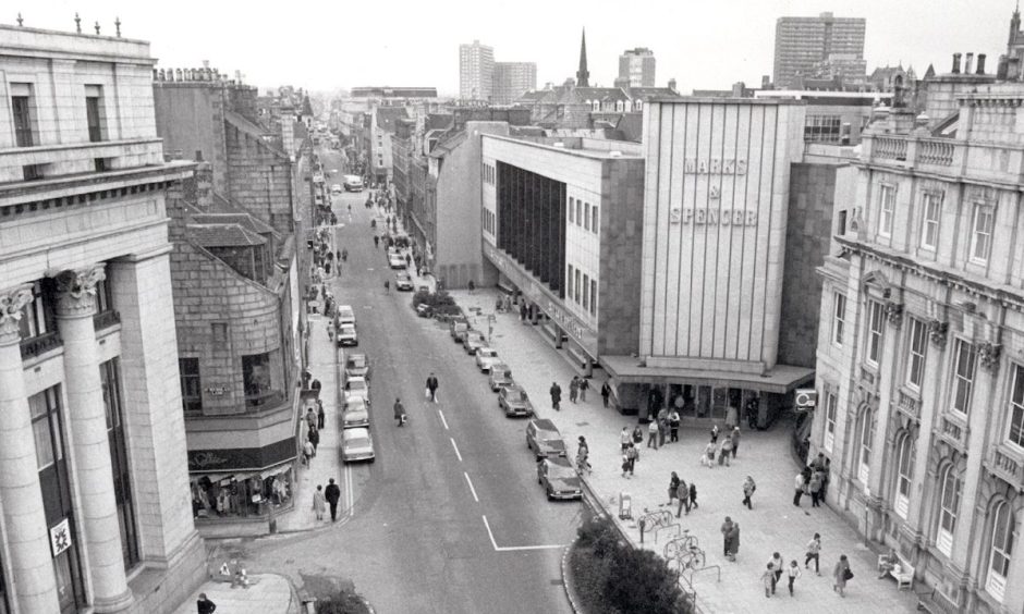 an aerial view of the Marks & Spencer Aberdeen store on St Nicholas Street in 1982