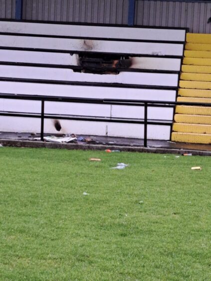 The fire damage at Mossfield Stadium in Oban 