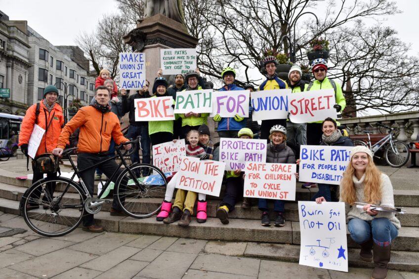 Campaigners, back in 2018, were calling for a segregated cycle lane on Union Street in Aberdeen. Image: Kenny Elrick/DC Thomson