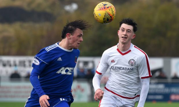 Luke Strachan, right, in action for Brechin against Cove Rangers in 2020.