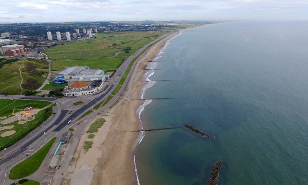 An aerial view Aberdeen beach seafront