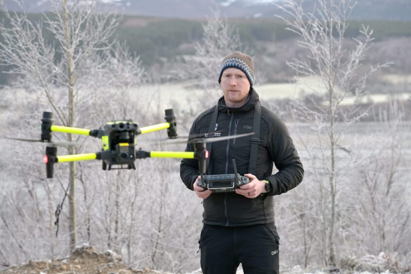 Jonny Porteous of the Cairngorm Mountain Rescue Team operates the thermal imaging drone.
