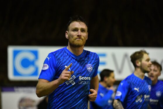 Rory McAllister scored twice in Peterhead's 3-1 win against Dumbarton on Tuesday. Image: Duncan Brown