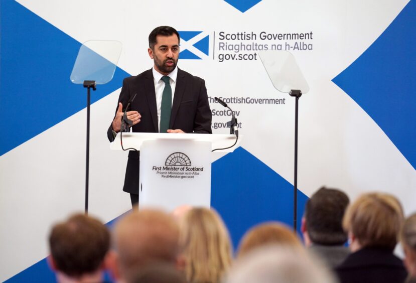First Minister Humza Yousaf delivers a speech on the Scottish economy and independence, at the University of Glasgow, during the first in a series of events as he sets out his party's case ahead of the next general election.  