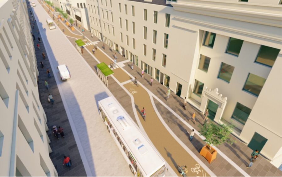 Segregated bike lanes could soon run the length of Union Street in Aberdeen. Image: Aberdeen City Council