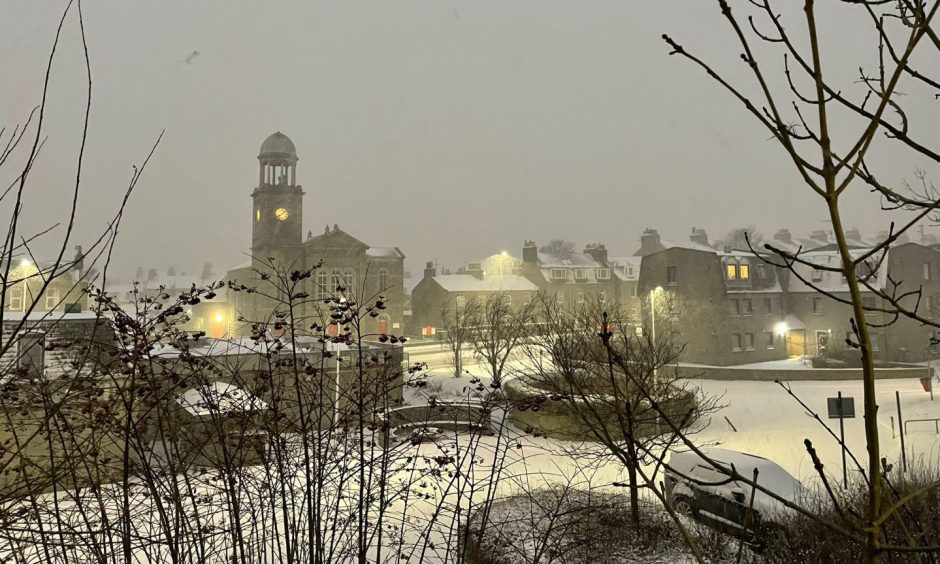 A picturesque scene looking into Aberdeen following heavy snowfall.