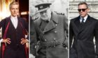 In their Crombie coats, from left, Peter Capaldi as Doctor Who; Daniel Craig as James Bond, and Winston Churchill. Image: Shutterstock/Ray Burmiston/Olycom Spa/Everett