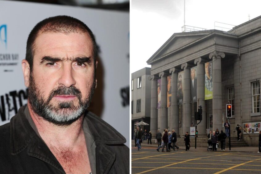 Eric Cantona pictured next to Aberdeen's Music Hall.