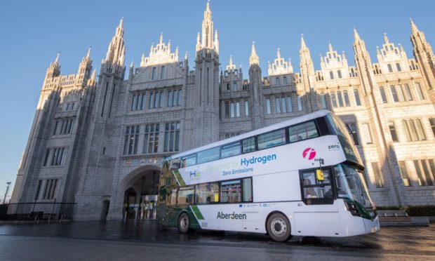 One of the group's buses outside Marischal College in Aberdeen.