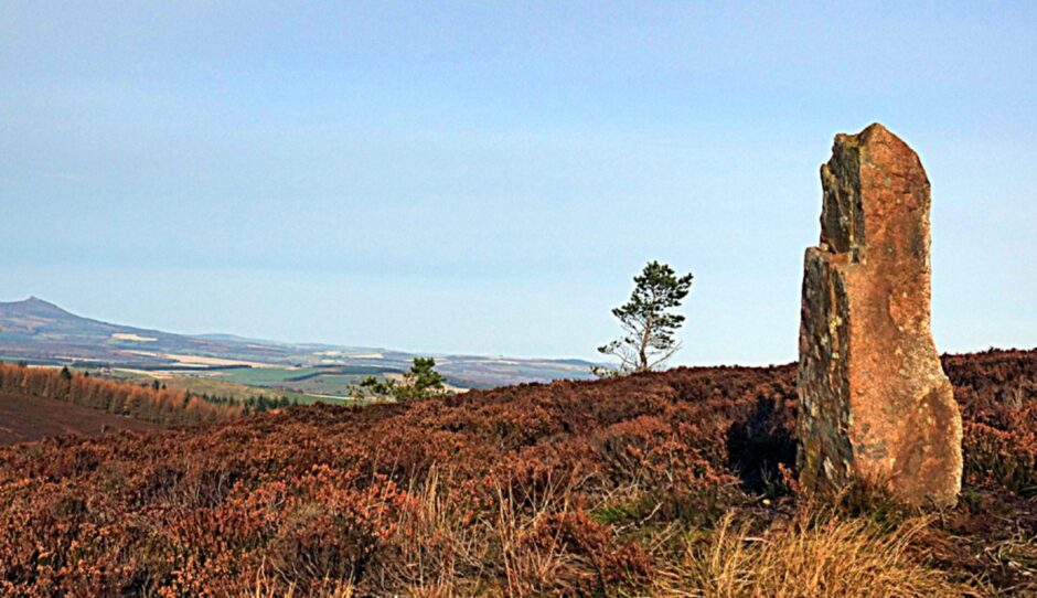 Solitary standing stone near the summit of Hill of Fare near Echt.